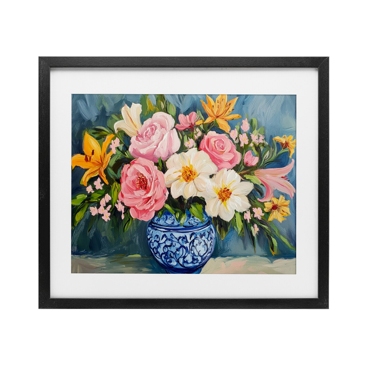 Stupell Industries Indigo Chinoiserie Flower Vase Framed Print Under Glass, design by Petal Prints Design